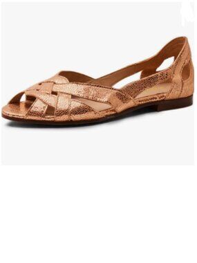 YDN Gold Braid Pumps Cutout Sandals Slip On Flats Chunky Low Heels Peep Toe Part